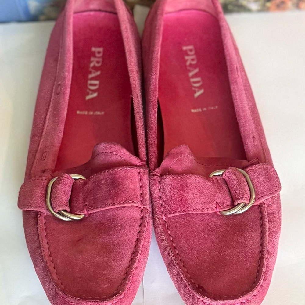 Authentic Prada Women's Pink Suede Size 6.5 Loafers